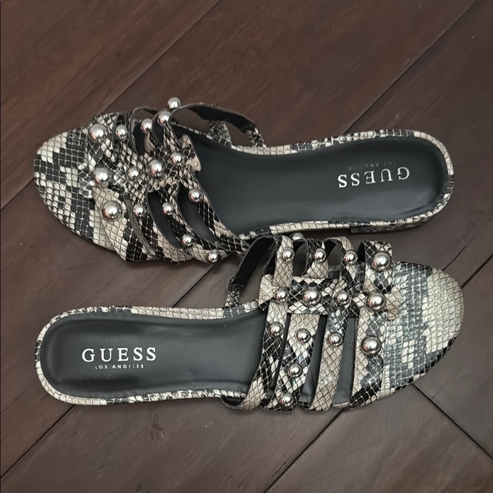 Guess Black and White Snakeskin Sandals